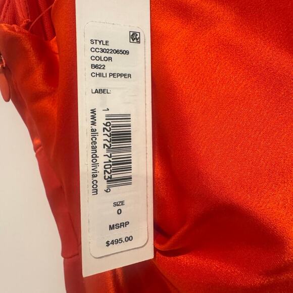 Alice + Olivia Cowlneck Vista Satin Asymmetric Dress Chili Pepper Size 0 NWT - Picture 11 of 13